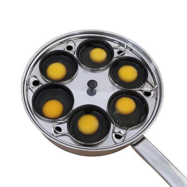 6-Cup Stainless Steel Egg Poacher Pan with Silicone Spatula, Induction Cooktop Egg Poachers Cookware Set