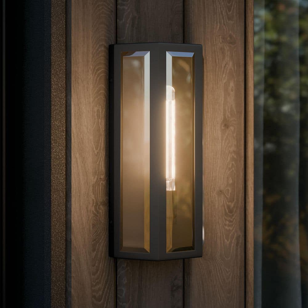Berens 16 in. 1-Light Outdoor Wall Light with Clear Glass in Textured Black price history on PriceWatchPro