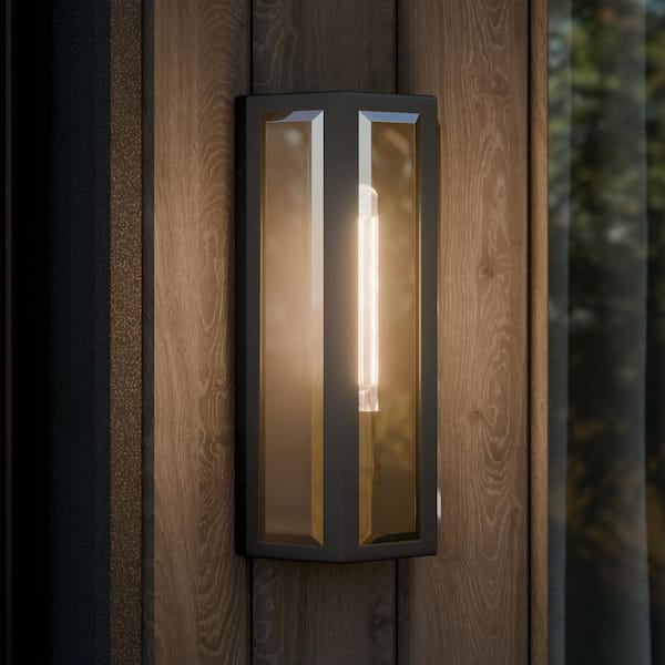 Berens 16 in. 1-Light Outdoor Wall Light with Clear Glass in Textured Black