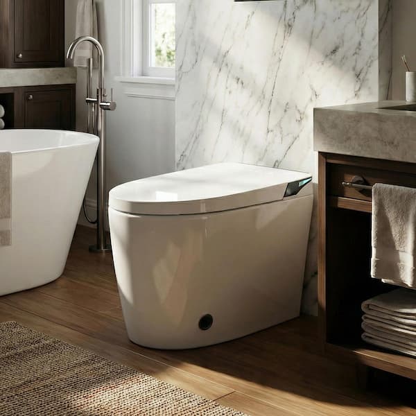 Smart Elongated Bidet Toilet 1.28 GPF in White with Foam Shield, Front Wash,Heated Seat, Auto Flush,Self-Cleaning Nozzle