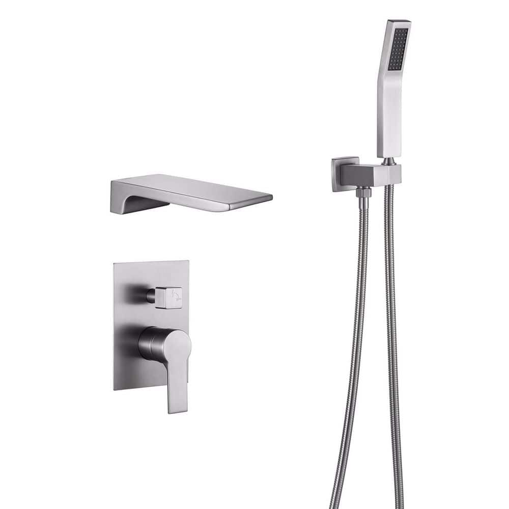 Zalerock Single Handle 1 Spray Wall Mount Tub And Shower Faucet Waterfall In Brushed Nickel 5086