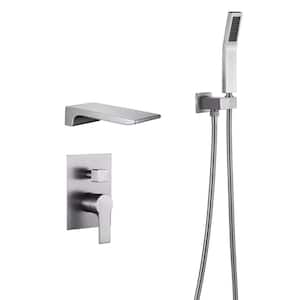 Single-Handle 1-Spray Wall Mount Tub and Shower Faucet Waterfall in Brushed Nickel (Valve Included)