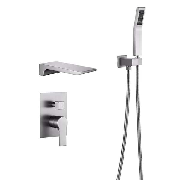 Zalerock Single-Handle 1-Spray Wall Mount Tub and Shower Faucet Waterfall in Brushed Nickel (Valve Included)