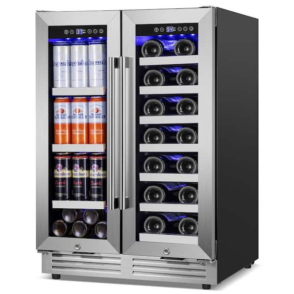 23.47 in. Dual Zone 20-Wine Bottles and 85 Plus Cans Beverage and Wine Cooler in Stainless Steel Four Door Handles