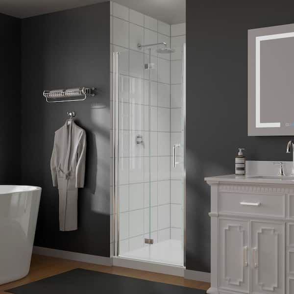 CASAINC 30 in. W x 72 in. H Folding Semi-Frameless Shower Door in Chrome with Clear Glass