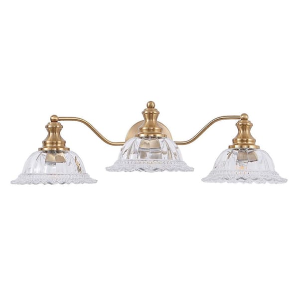24 in. 3-Light Gold Vanity Light with Petal-Shaped Glass Shade