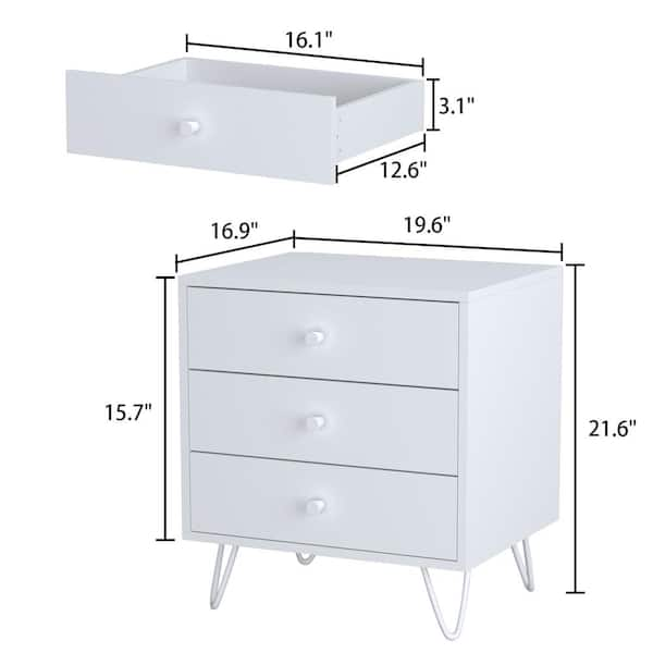 FUFU&GAGA 2-Drawer White Nightstands with Metal Legs and Open Shelf, Side Table  Bedside Table 15.7 in. D x 19.6 in. W x 21.6 in. H KF210123-04-xin - The  Home Depot