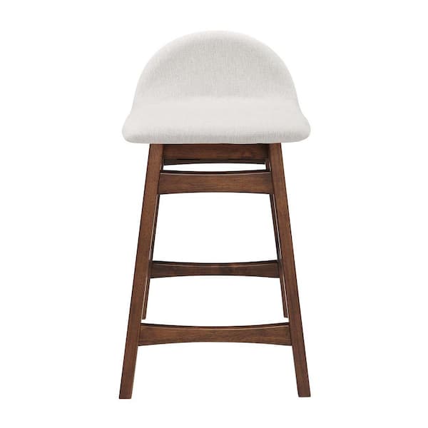 Juno 24 in. Ivory Fabric Low Back Wood Bar Stool Counter Stool with Fabric Seat 2 Set of Included