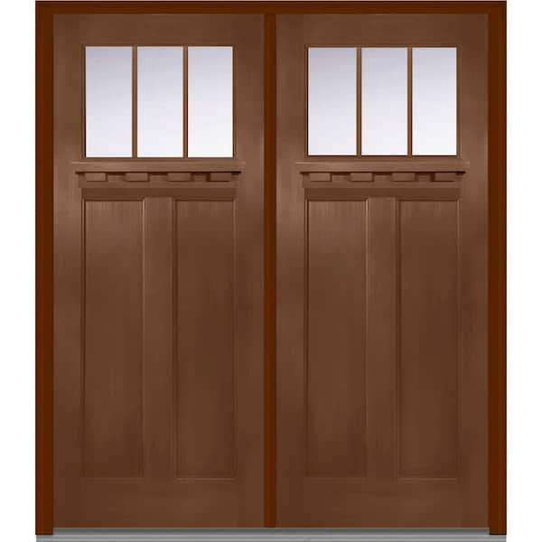 MMI Door 72 in. x 80 in. Shaker Left-Hand Inswing 3-Lite Clear Low-E 2-Panel Stained Fiberglass Fir Prehung Front Door with Shelf