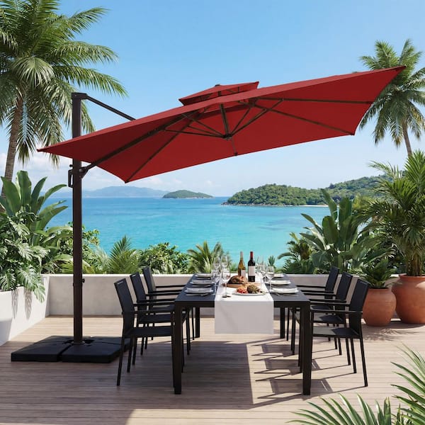 jearey patio umbrellas 6.5x10 ft Rectangular Outdoor Market Umbrella with Push Button Tilt and Crank, Rectangle Table Umbrella 6 Sturdy Ribs UV Protection for Pool Garden Backyard Deck, Yellow this umbrella is ideal for covering large rectangular dining tables JEAREY 12-ft Aluminum Orange Crank