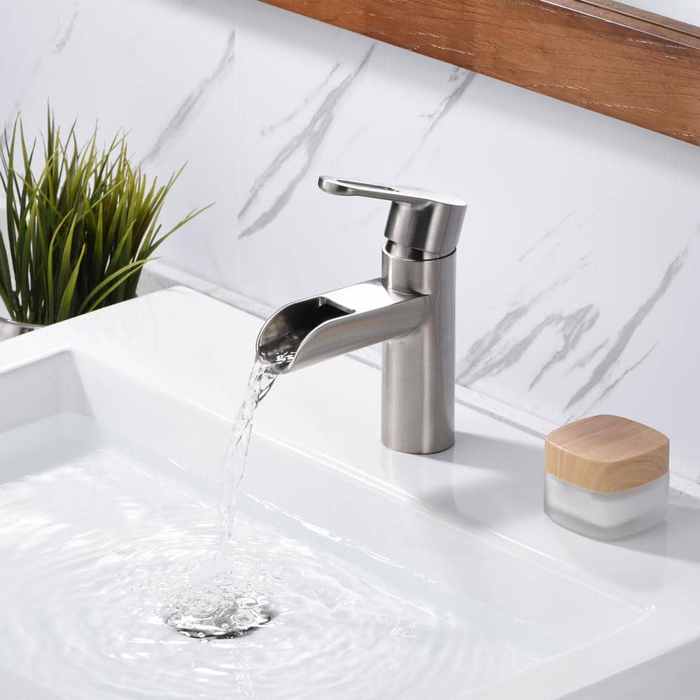 Brushed Nickel Modern Single Handle Waterfall Bathroom Faucet
