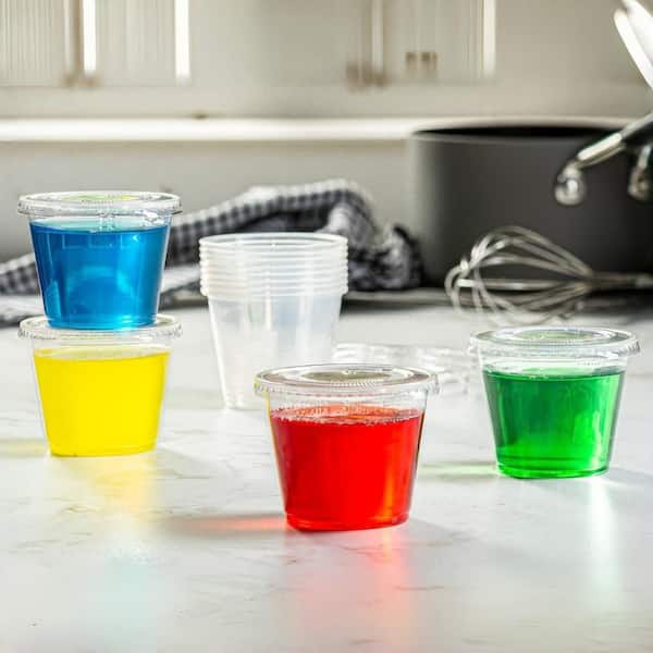 5.5 oz. Disposable Plastic Portion Cups Souffle Cups with Lids for salad Dressing and More, Clear (100-Pack)