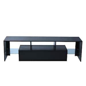 14 in. Wood Black TV Stand with 2-Storage Drawers, TV Cabinet with LED Lights for Living Room or Bedroom