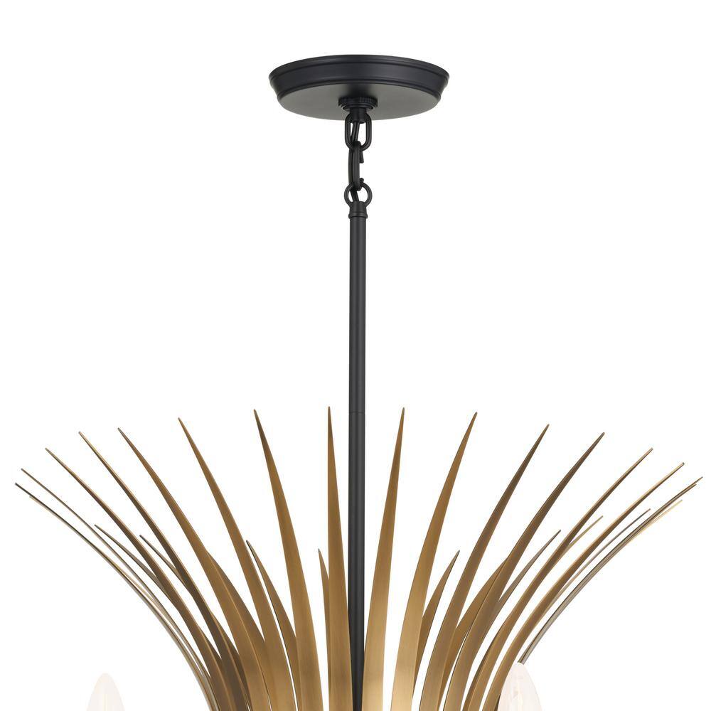 Baile Elegant Black 10-Light Taper Candle Chandelier with Vintage Brass Accents