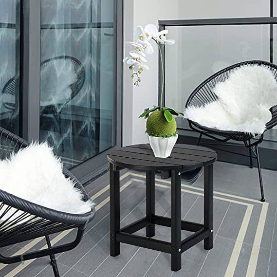 Black Round Outdoor End Table with Wood Core