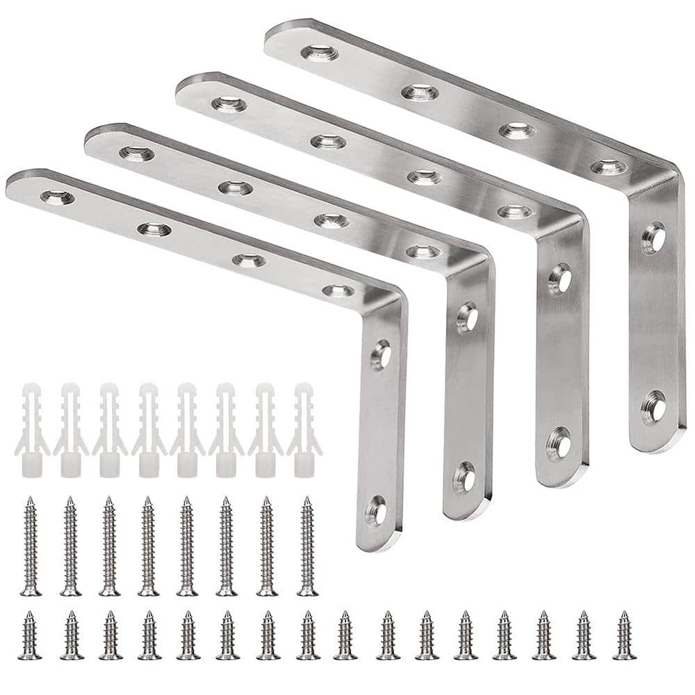 4-Pack 5 in. x 3 in. Heavy Duty Stainless Steel Solid Shelf Support, Corner