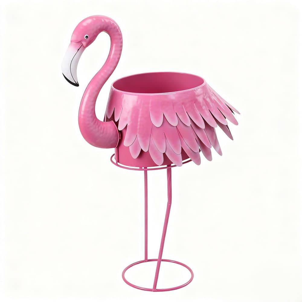 Augbeer Metal Standing Flamingo Plant Pots with Drain Hole for