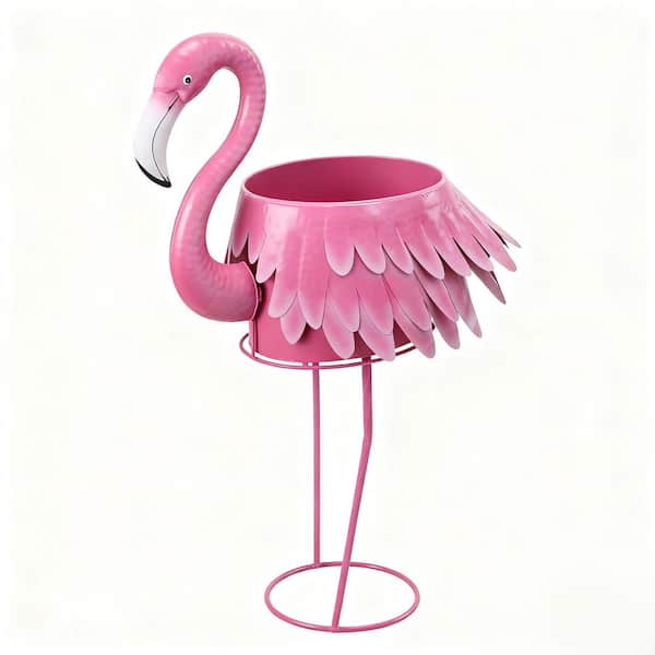 Metal Standing Flamingo Plant Pots with Drain Hole for Indoor Outdoor Garden Yard Decor (20.86 in. H W x 31.86 in. H)