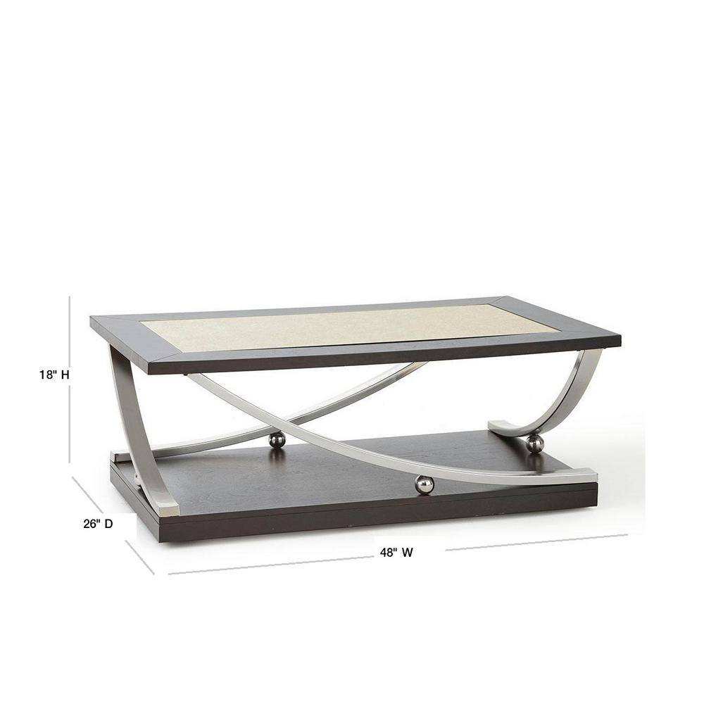 Ramsey Rectangular Ebony Birch and Steel Coffee Table with Mirrored Top