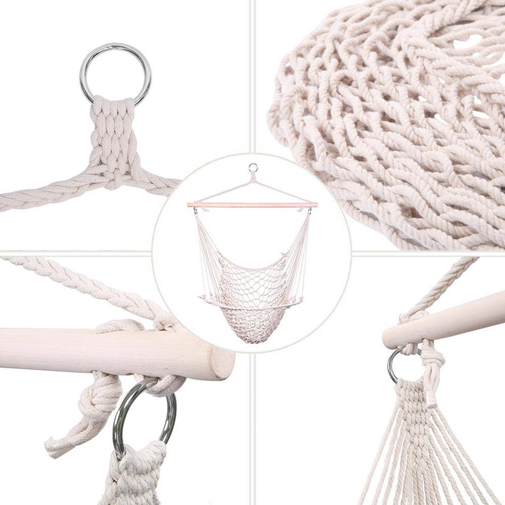 Beige Cotton Rope Portable Hanging Hammock Chair