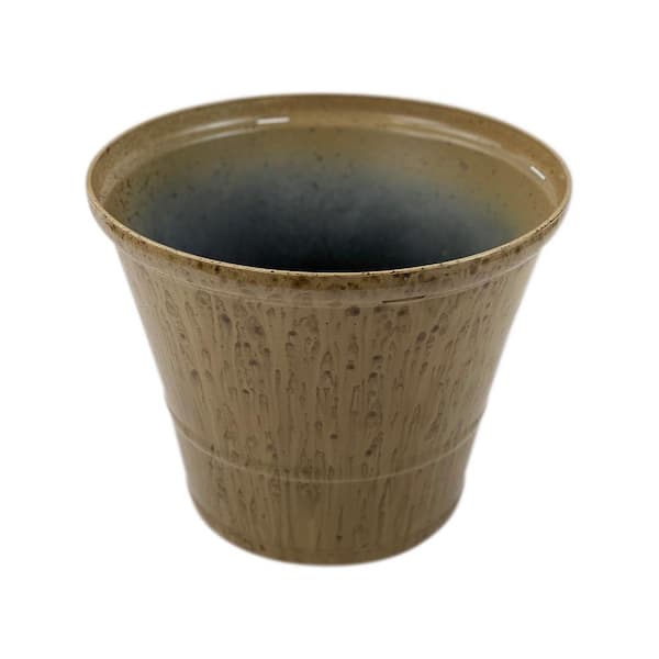 Pure Beauty Farms 18 in. Flair Drip Design High Gloss Beige Round Resin Pot