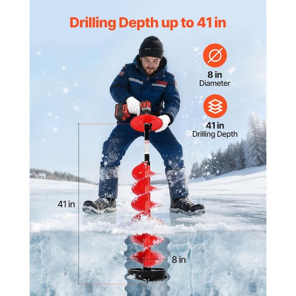 VEVOR Ice Auger Drill Bit, 8in. Diameter 41in. Length, Cordless