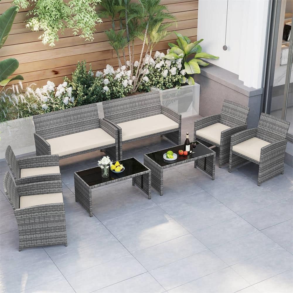 8 Piece Patio Furniture Set Outdoor Wicker Conversation Set for Backyard Off White price history on PriceWatchPro
