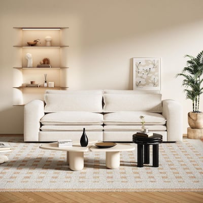 93 in. Square Arm Polyester Rectangle Sectional Sofa in Beige/White (Seats 3)