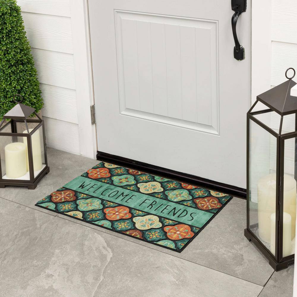 Multicolor Medallion Design Outdoor Rubber Door Mat