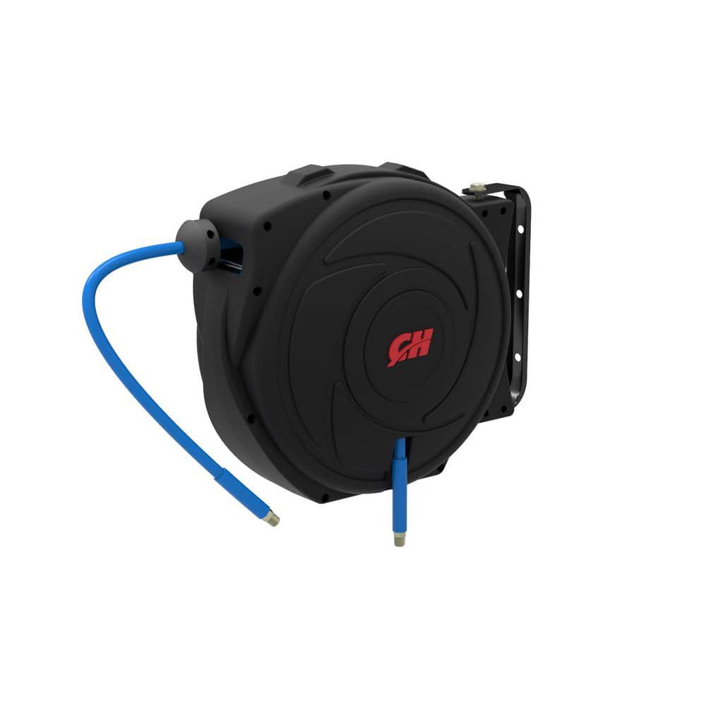 Mountable Air Hose Reel with Retractable 50 Foot Hose Swivel 3/8 Inch ID 