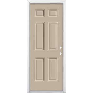 32 in. x 80 in. 6-Panel Left Hand Inswing Painted Steel Prehung Front Exterior Door with Brickmold