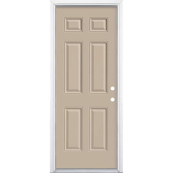 36 in. x 80 in. 6-Panel Left Hand Inswing Painted Steel Prehung Front Exterior Door with Brickmold