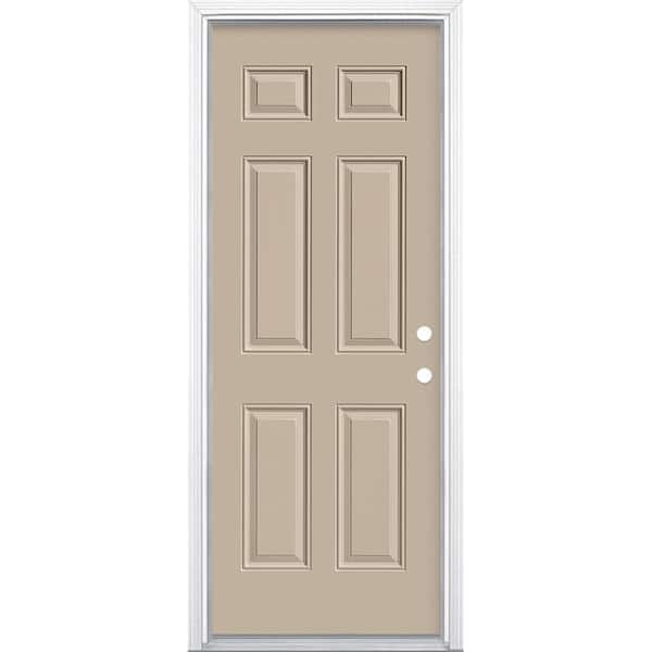 Masonite 36 in. x 80 in. 6-Panel Left Hand Inswing Painted Steel Prehung Front Exterior Door with Brickmold