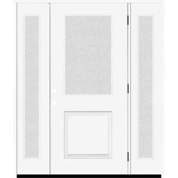 Steves & Sons Legacy 64 in. W x 80 in. 1/2 Lite Rain Glass LHOS Primed Unfinished Fiberglass Prehung Front Door with Db 12 in. SL