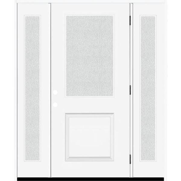 Steves & Sons Legacy 64 in. x 80 in. 1/2 Lite Rain Glass LHOS Primed White Finish Fiberglass Prehung Front Door w/Dbl 12 in. SL