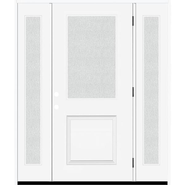 Steves & Sons Legacy 68 in. x 80 in. 1/2 Lite Rain Glass LHOS Primed White Finish Fiberglass Prehung Front Door w/Dbl 14 in. SL