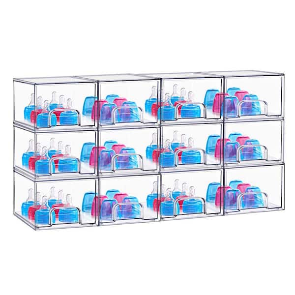 Clear Acrylic Pull-Out Organizer, Small Stackable Storage Drawers, 12 Pack Plastic Organizer Bins