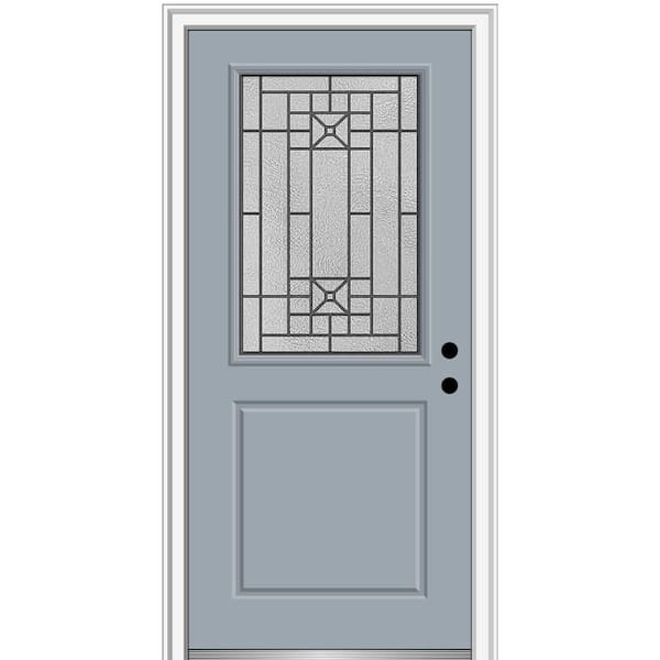MMI Door 32 in. x 80 in. Courtyard Left-Hand 1/2-Lite Decorative Painted Fiberglass Smooth Prehung Front Door on 6-9/16 in. Frame