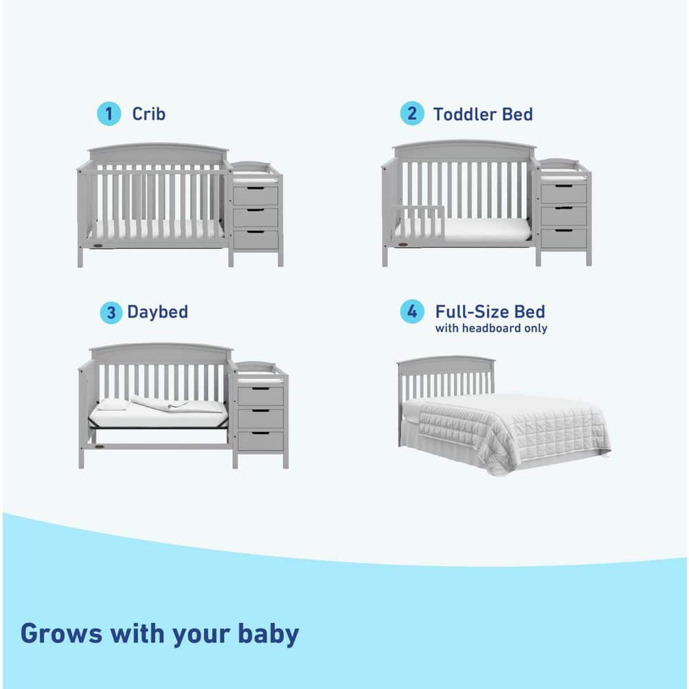 Pebble Gray Pine Convertible Crib and Changer with Storage