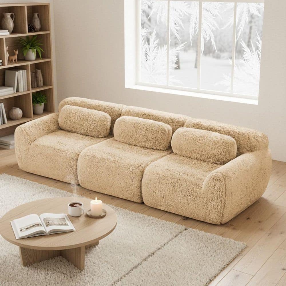 Homy Casa 114.7 in. 3-Seat Plush Microfiber Modular Sectional Sofa
