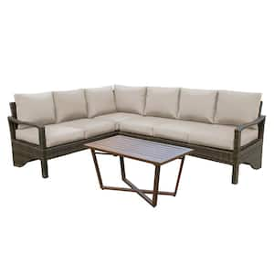 Augusta 5-Piece Wicker Patio Corner Sectional with Sunbrella Cast Ash Cushions