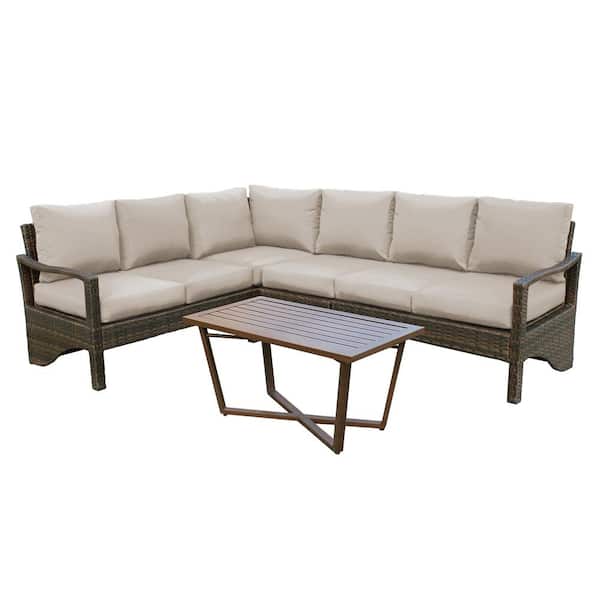 Leisure Made Augusta 5-Piece Wicker Patio Corner Sectional with Sunbrella Cast Ash Cushions