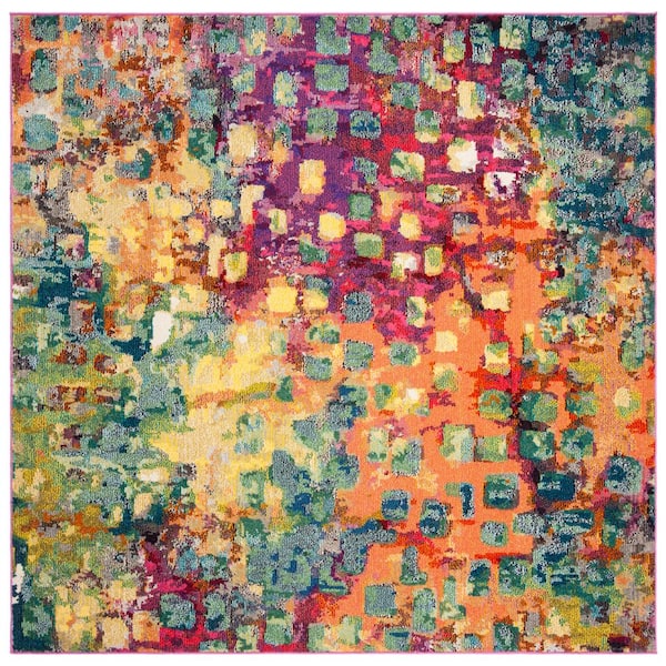 SAFAVIEH Madison Fuchsia/Gold 7 ft. x 7 ft. Square Geometric Area Rug