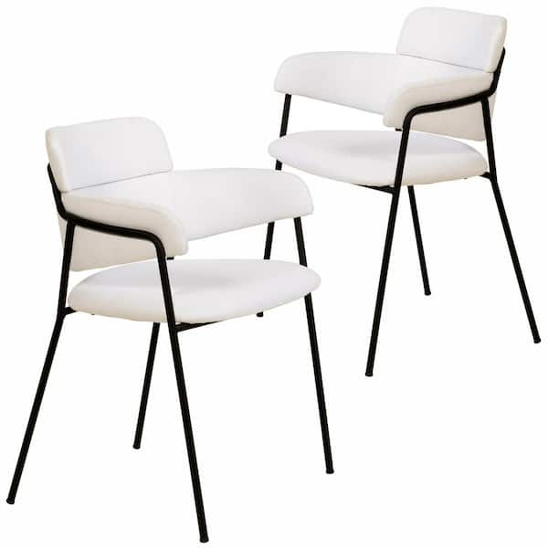Leisuremod Upholstered Dining Chair in Polyester with Powder-Coated Stainless Steel Legs Axis Collection Set of 2 in White