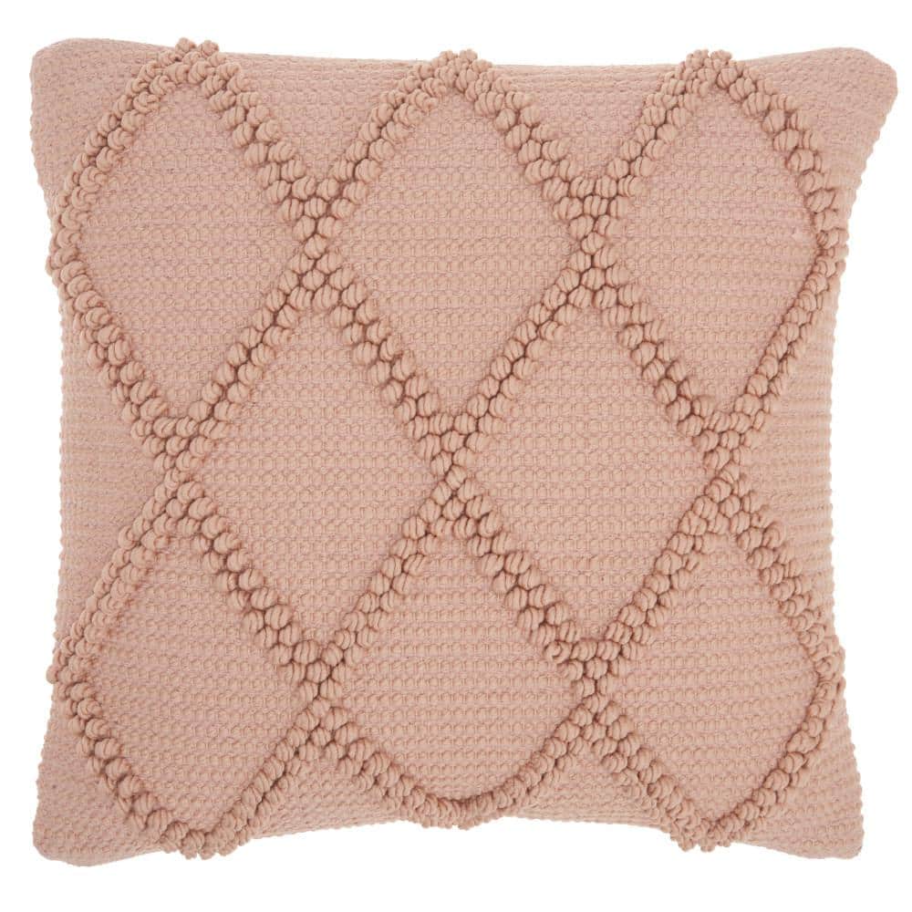 Blush Pink Diamond Lattice Cotton Polyester Throw Pillow 18" x 18"
