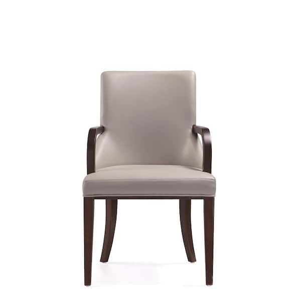 Manhattan Comfort Shubert Modern Light Grey Faux Leather and Velvet Upholstered Dining Armchair