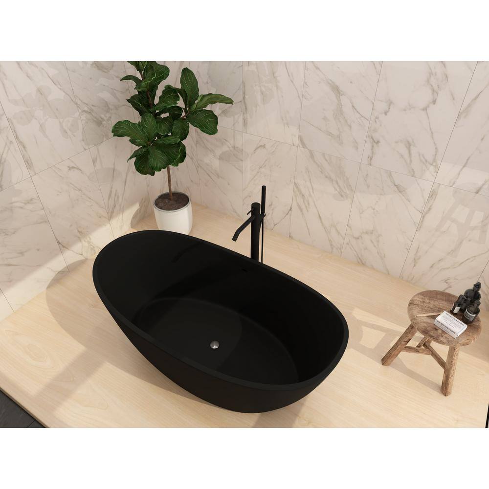 Manhattan 64" Matte Black Stone Freestanding Double Slipper Bathtub