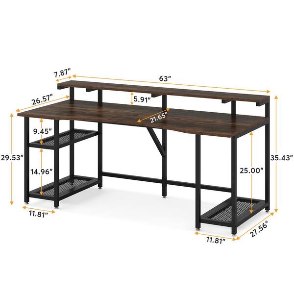 HYPIGO Computer Desk with Storage Shelves, 63.8 inch Home Office Desk with  Monitor Stand and CPU Shelf, Modern Writing Desk Table with Bookshelf
