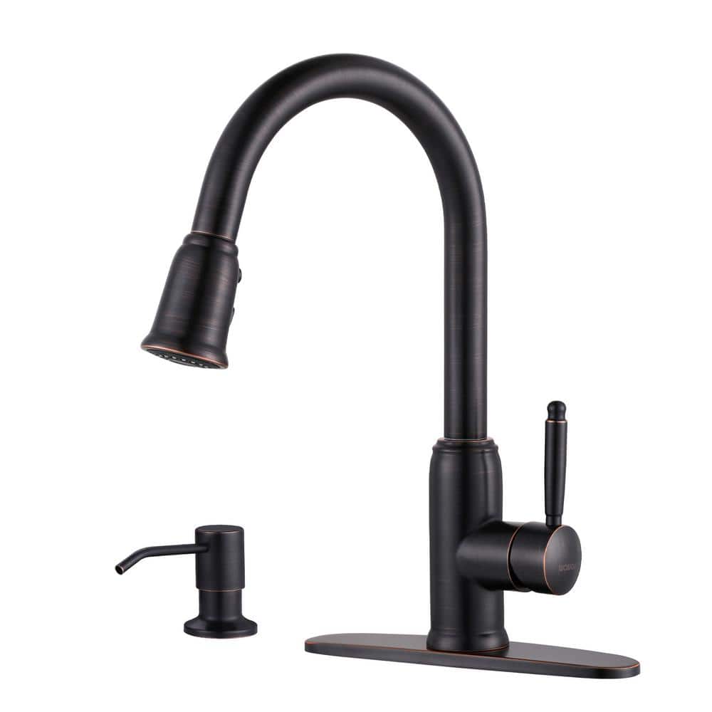 Oil Rubbed Bronze Stainless Steel Pull Down Kitchen Faucet with Soap Dispenser