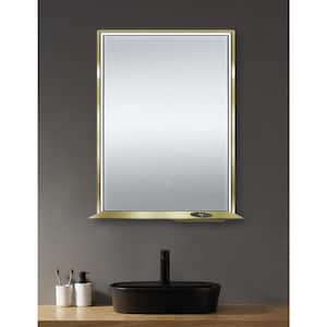 24 in. W x 32 in. H Rectangular Aluminum Framed LED Bluetooth Wall Mount Bathroom Vanity Mirror in Matte Gold